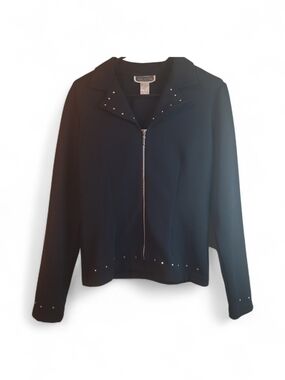 INDICATIONS Black Zip-Front Blazer with Stud Accents SIZE (9)